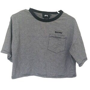 Stüssy Crop Top Size XS Black and White Streetwear Skate Grunge Surf